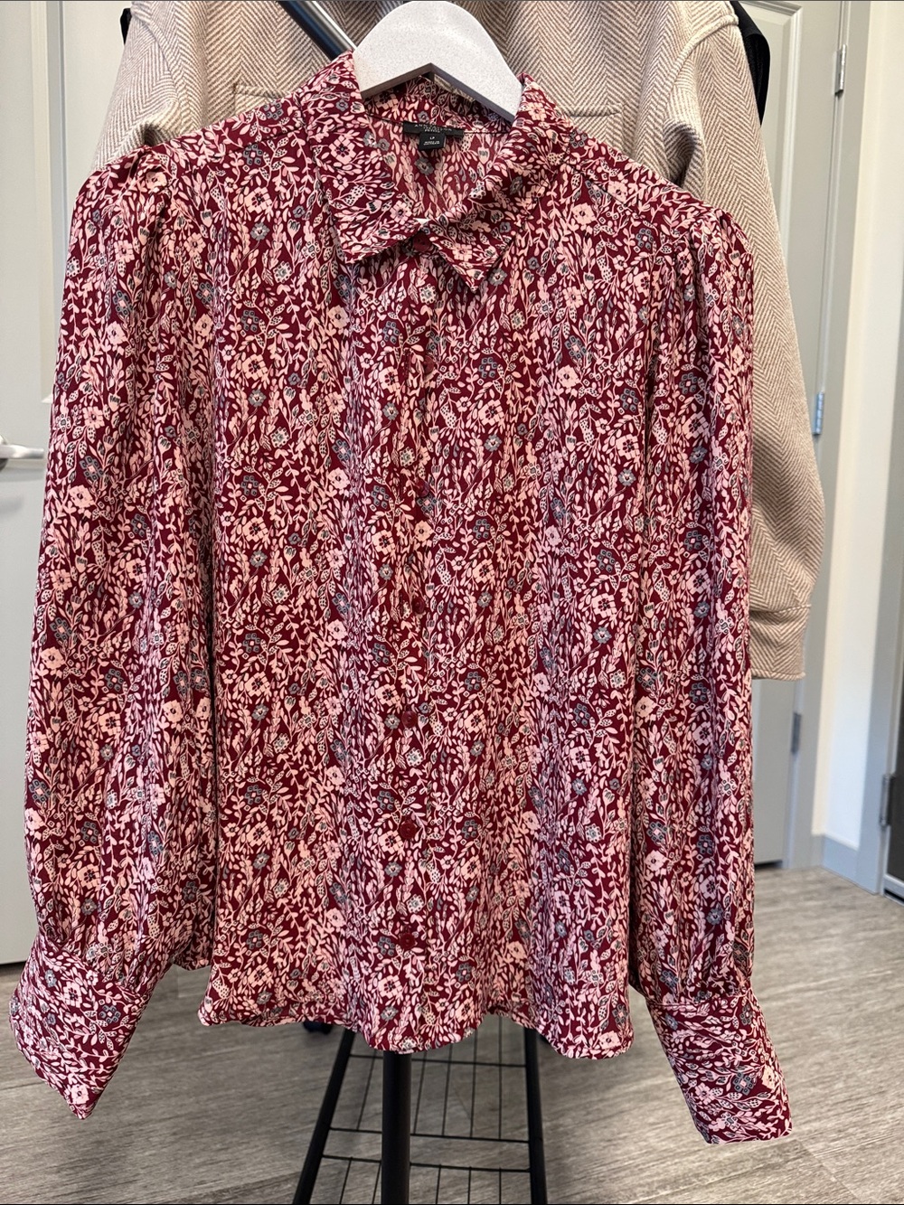 Ann Taylor Burgundy Floral Button-Front Blouse